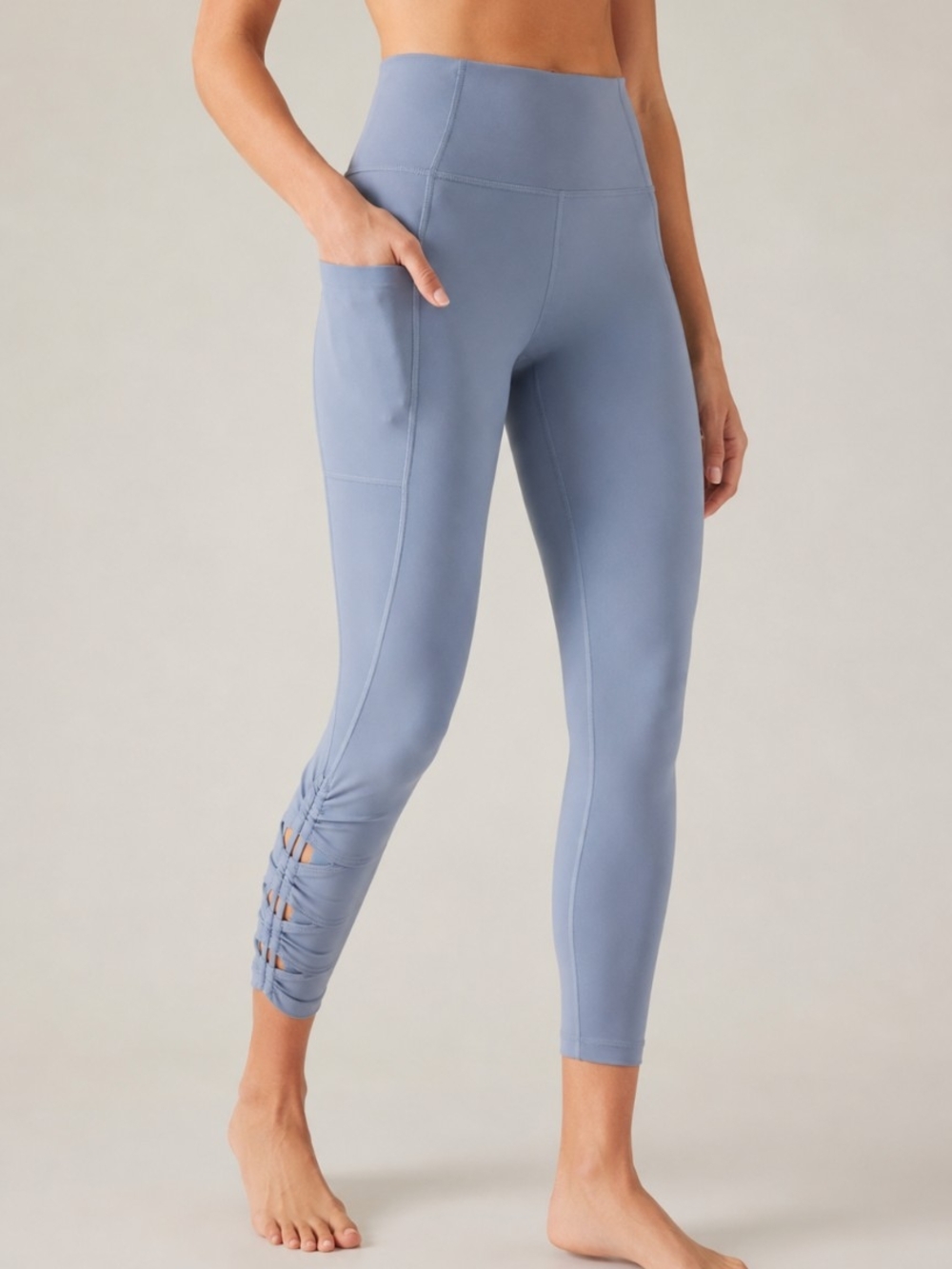 Athleta Salutation Stash Pocket II Cinch 7/8 Leggings Blue Size Medium Yoga